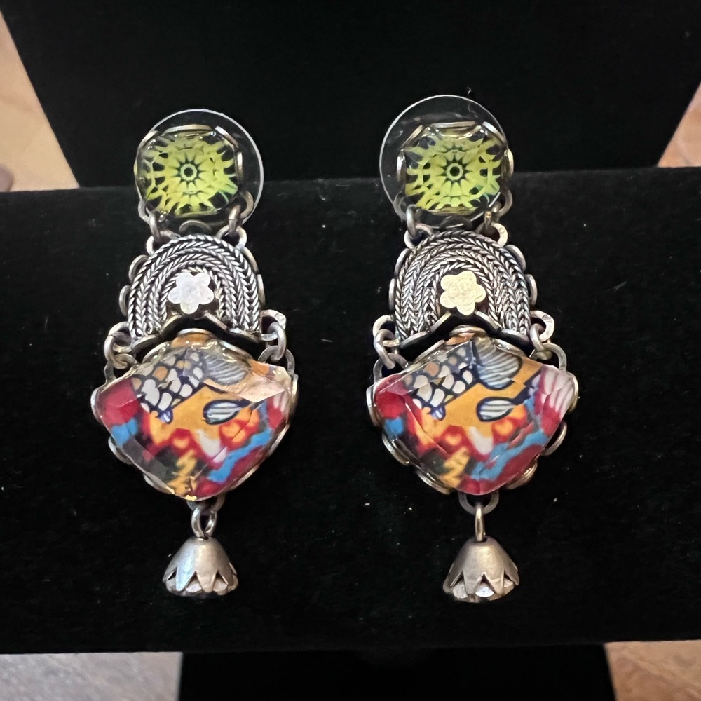 Ayala Bar Earrings. Handmade in Isreal. Handblown Glass. Vintage and HTF